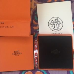 Hermes Red/White Enamel Silver Plated Bangle